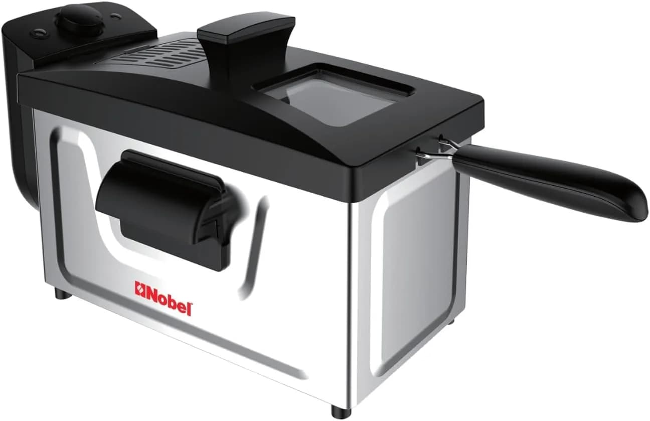 Nobel Deep Fryer 3.0 Ltr Capacity with 700g Frying Capacity and has Detachable Enamel Oil Tank,Plastic Lid with Stainless Steel and Filter NDF7G with Observe Window
