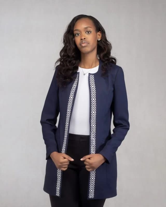 F and Y Made in Rwanda Dark Blue Women Blazer with Umugongo