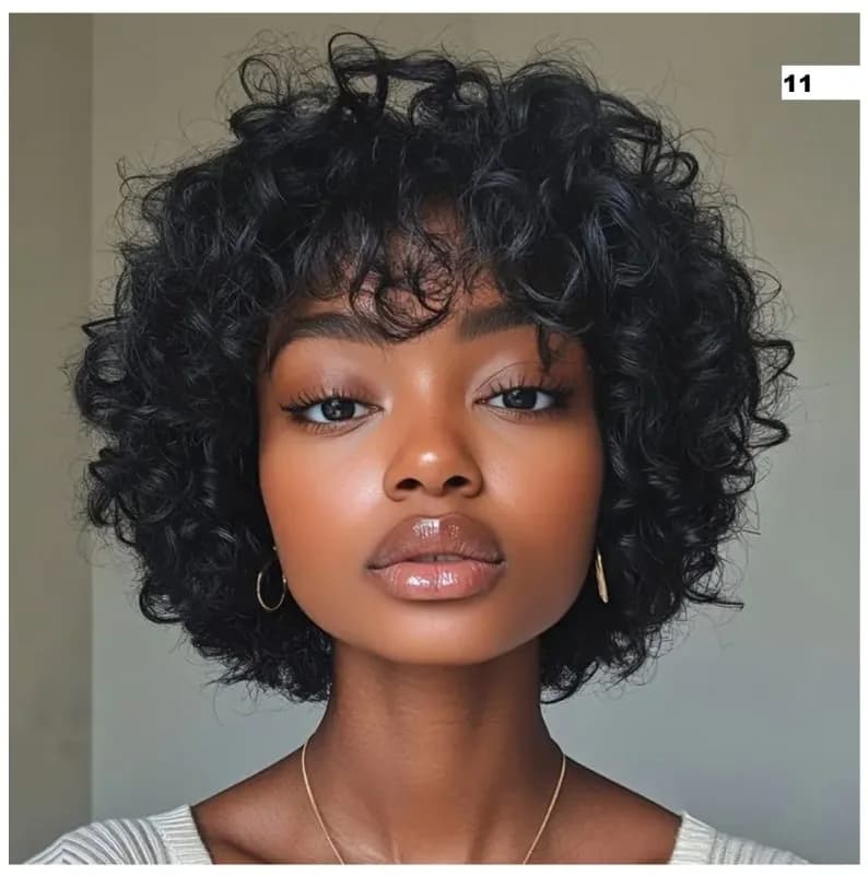 Women'S Short Curly Bob Wig with Bangs