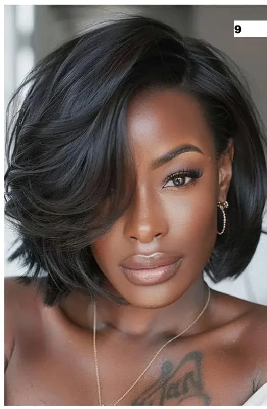 Chic Black Bob Wig with Side Part & Bangs