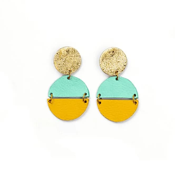 Cherish Earrings (Gold/Turquoise/Yellow Leather)