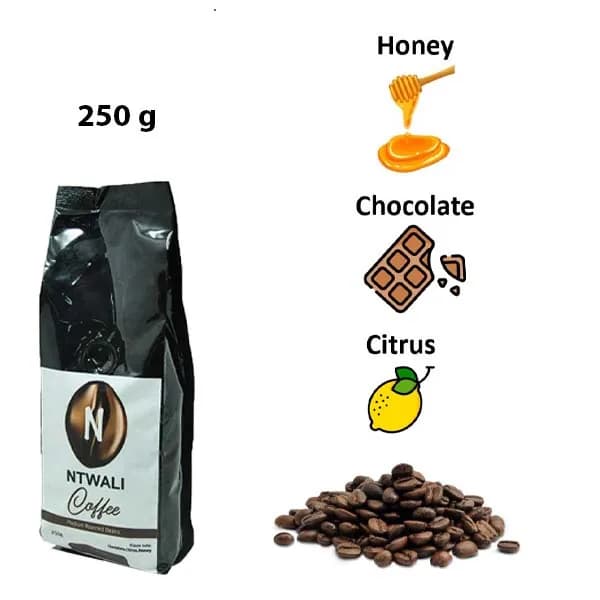 100% Arabica Medium Roasted Beans - Chocolate, Citrus & Honey flavors - 250g