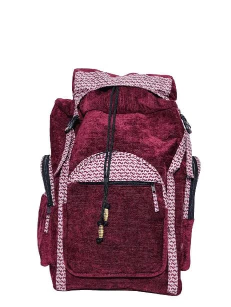 Safari Limbag-Soft Back Pack Bag - Dark Red With a kitenge Fabric.