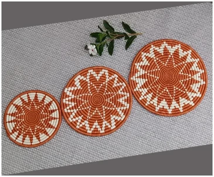 Natural Wall Hanging Flat Basket Set of 3pcs