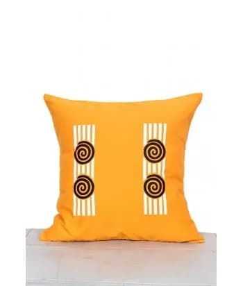 Soft Cotton Cushion Cover – Yellow with Black & White Ring Prints