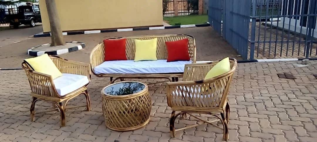 Bamboo Furniture Garden size of (70 cm W) 3 seater 190 cm L, 1 seater 70 cm L, round table with glass 70 cm D with cushion