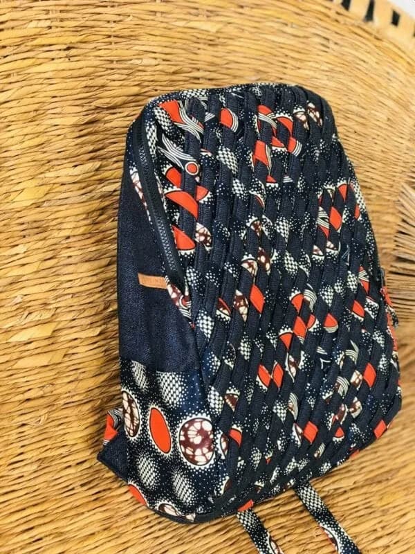 Superfly Limbag-Backpack-Blue with white and Orange African Print by Aflimba