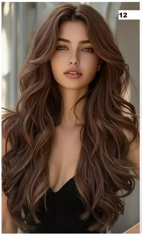Long Brown Curly Wig with Bangs for Women