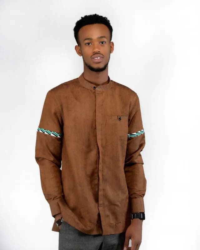 F and Y Made in Rwanda Men Brown Longsleeve Shirt