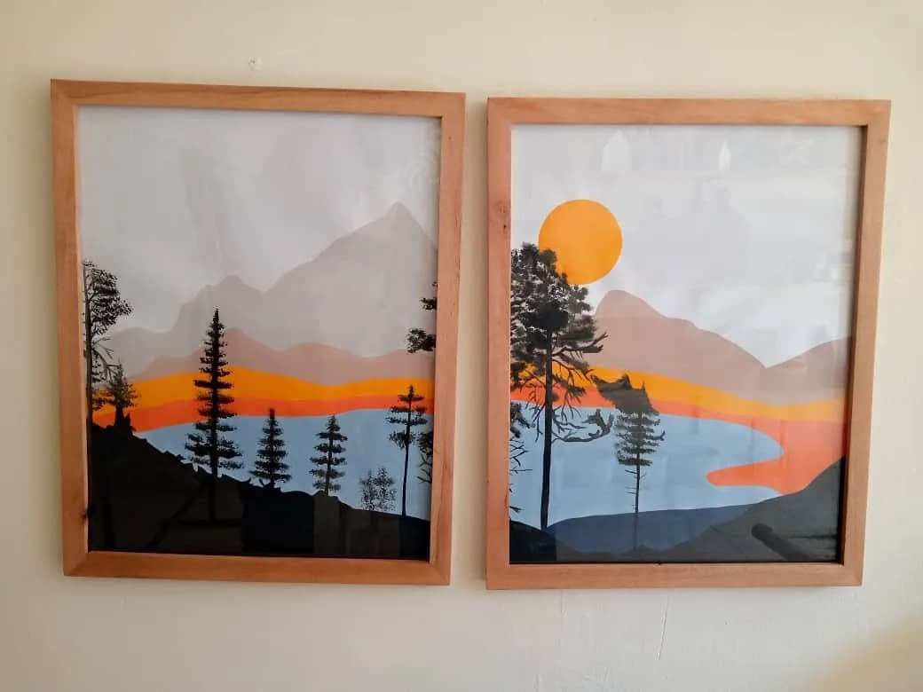 Wood Framed Paintings Set of 2 L50cm* W40cm