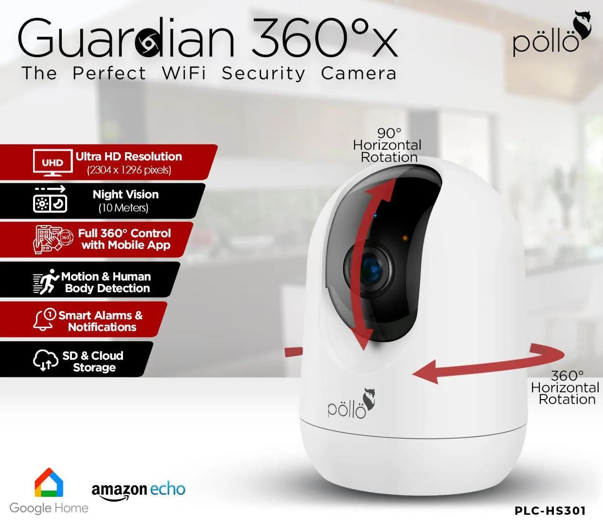 Guardian 360°x 3MP Smart Wi-Fi Indoor Camera – Full HD, Night Vision, Two-Way Audio