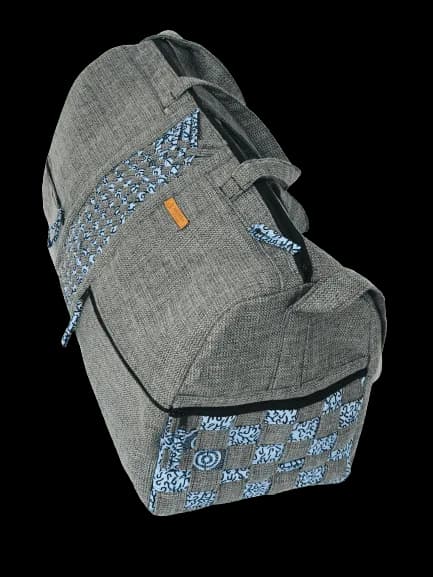 Patrone Limbag – Travel And Accessories Bag - Light Grey With Blue And Black Print By Aflimba