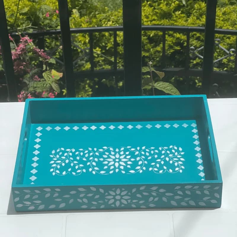 Turqoise and White handmade tray