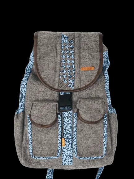 Sack Limbag - Backpack - Kendall Grey with Light Blue Kitenge print by Aflimba