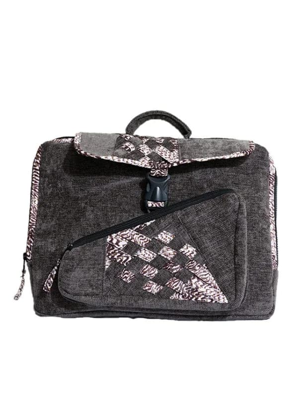 Diplomat Limbag - Soft Briefcase and Laptop Bag - Grey with a Brown and White African Print by Aflimba