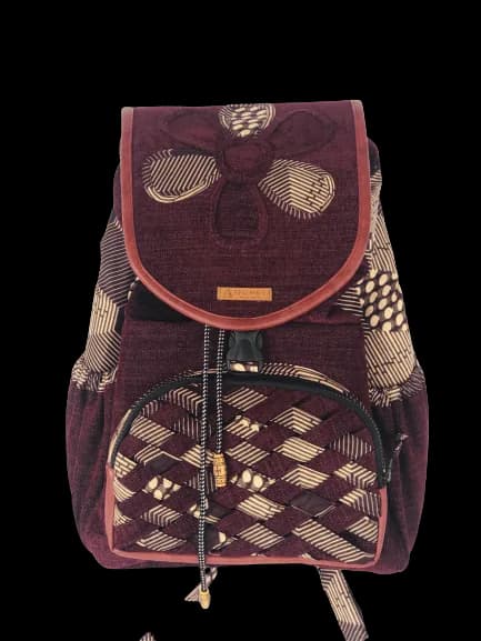 Sack Limbag-Women Backpack - Chocolate and Black Triangle pattern fabric Print By Aflimba