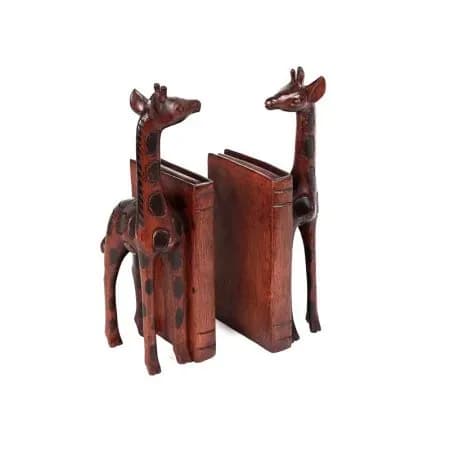 Hand Carved Giraffe Bookends