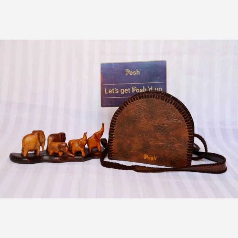Dark Brown Leather and Thread Handbag by Posh Creative