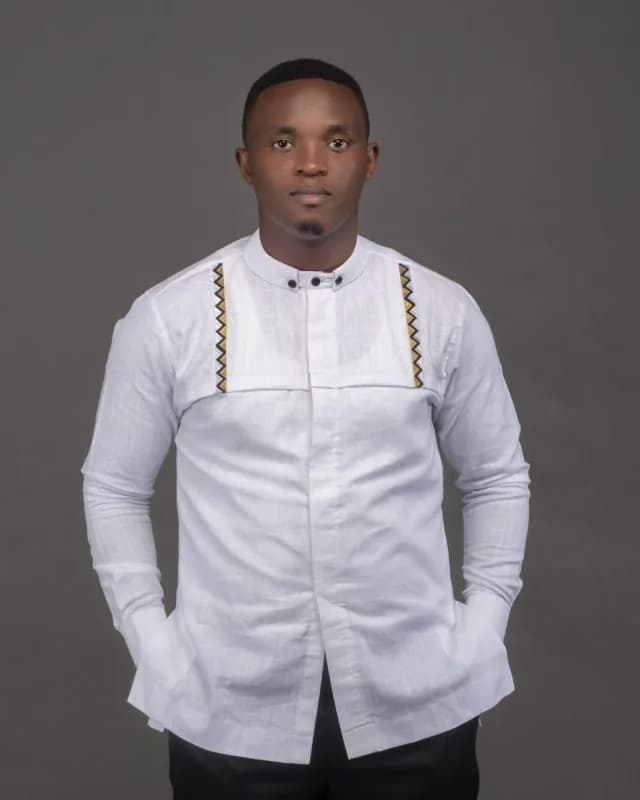 F and Y Made in Rwanda White Long Sleeve Men Shirt with Imigongo