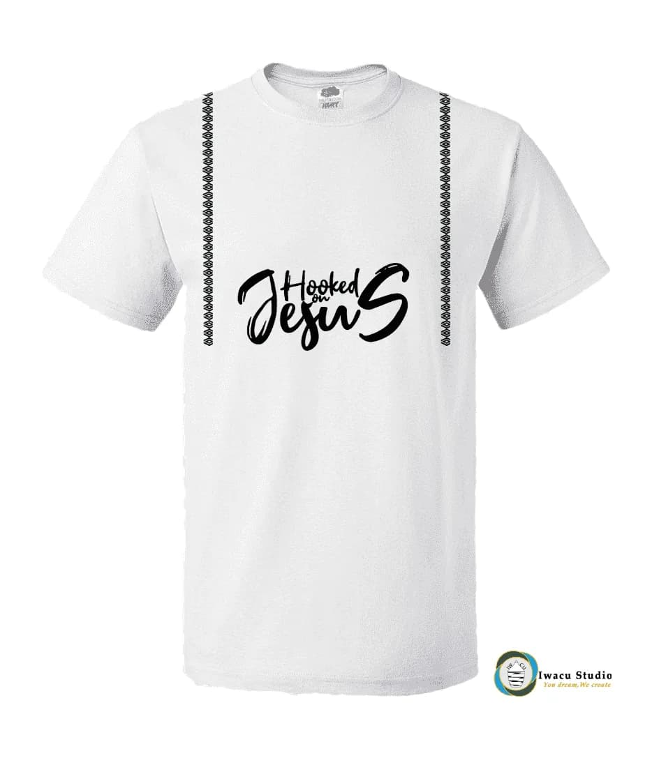 hooked on jesus short sleeve tshirt by iwacu studio