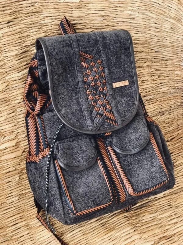 Sack Limbag - Backpack - Black with African wax fabrics and chocolate print by Aflimba
