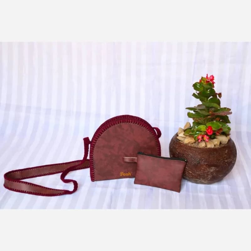 Maroon Leather and Thread Handbag by Posh Creative