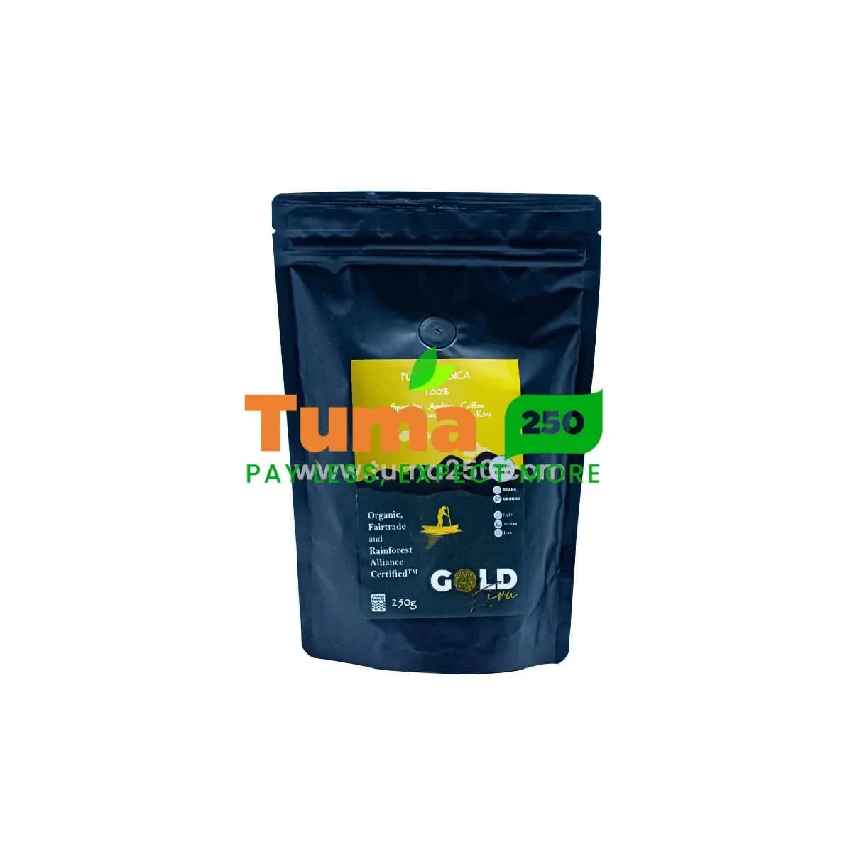 Pure Arabica Gold Kivu 100% Roasted Beans Coffee 250g