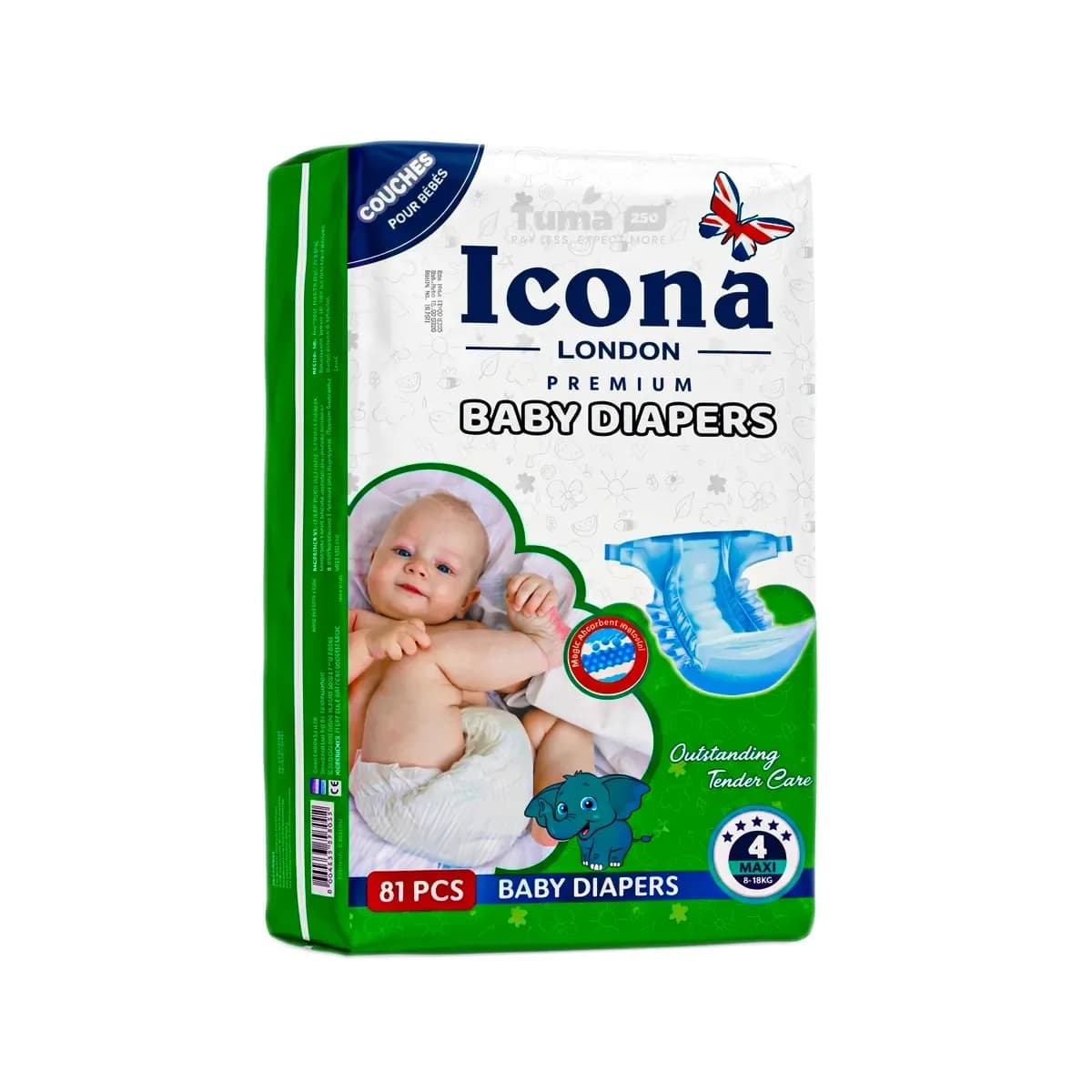 Icona London Premium Baby Diapers 4 Maxi (8-18kg) -81pcs