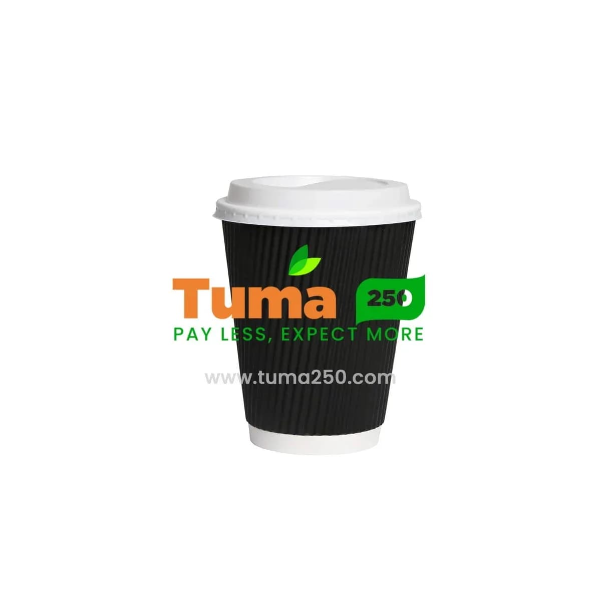 Disposable Black Paper Coffee Cups with White Covers-350ml/25pcs