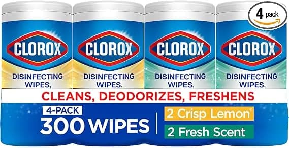 Clorox Disinfecting Wipes Variety Bundle, 2 Crisp Lemon & 2 Cherry Blossom, 300 Total Wipes
