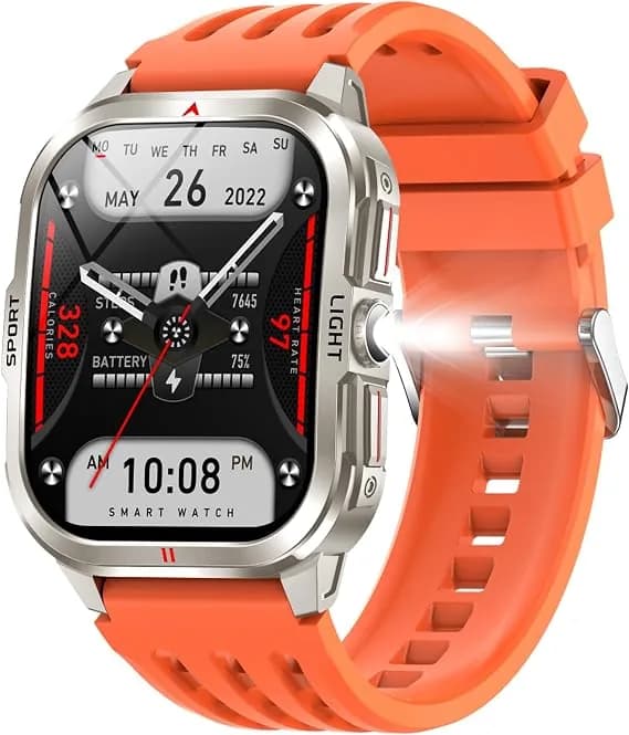 Curved Display Smart Watch For Men Smart Watches With Heart Rate Monitor Sleep Tracker Bluetooth Calling Message Notifications Fitness Tracker Calories Step Counter Flashlight Waterproof Wristwatch