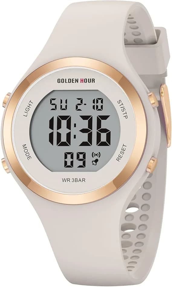 GOLDEN HOUR Waterproof Sport Womens Digital Chronograph Silicone Strap Watch