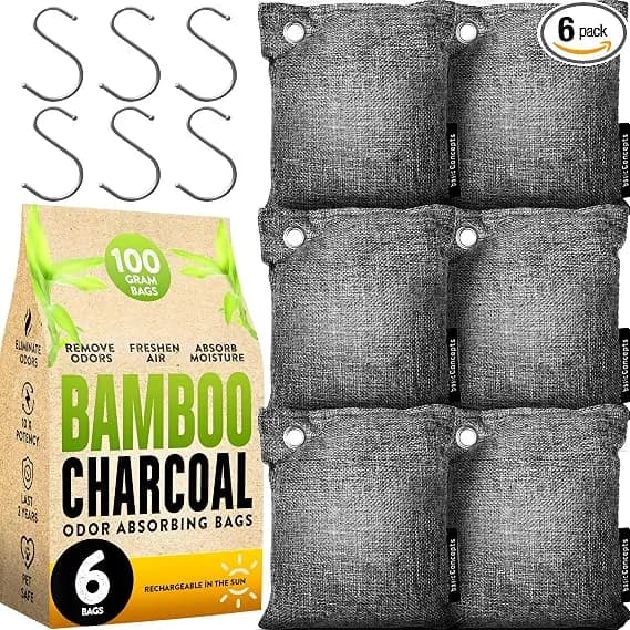 Charcoal Odor Absorber For Strong Odor 6 Pack, 100g Each, Bamboo Charcoal Air Purifying Bag, Basement Musty Odor Eliminator Deodorizer, Activated Charcoal Odor Absorber For Closet, Shoe, Car