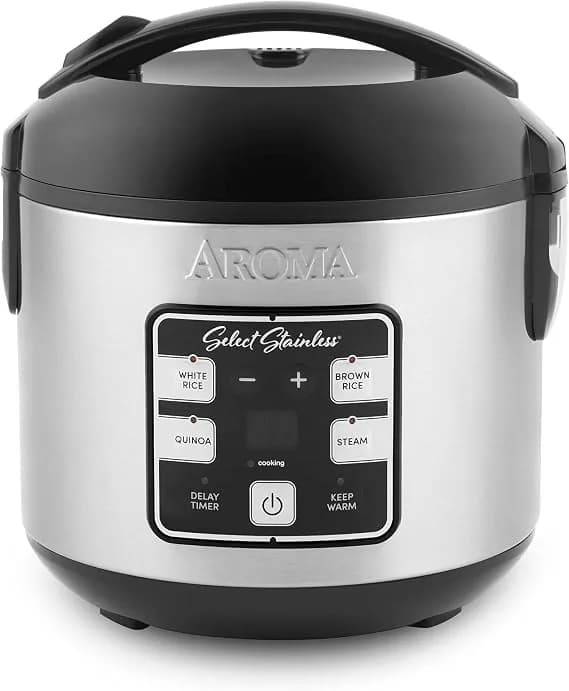 AROMA Select Stainless Rice Cooker, 4-Cup Uncooked / 8-Cup Cooked, 2 Qt, Stainless Steel Inner Pot, Multicooker, Steamer, Stainless Steel, ARC-914SBDS
