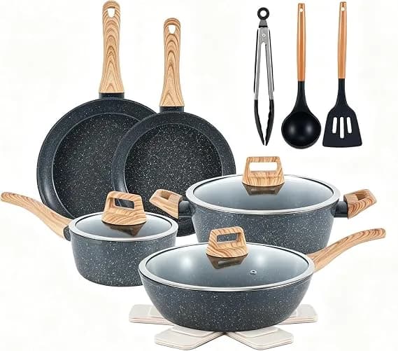 Ceramic Cookware Sets 15PCS Pots And Pans Set Non Stick White15