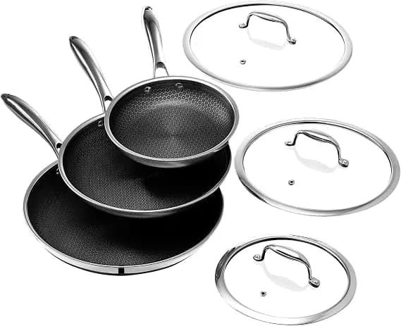 HexClad 6pc Hybrid Nonstick Frying Pans Set With Lids, 8, 10 & 12" Pans